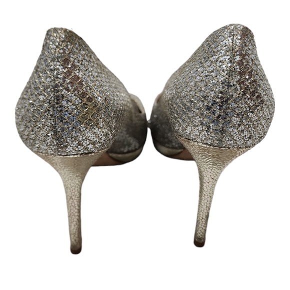 Jimmy Choo Champagne Glitter Luna Peep Toe Platform Pumps Size 37 - Picture 5 of 10